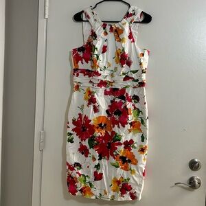 Adriana Pappel White Multi Garden Sheath Dress